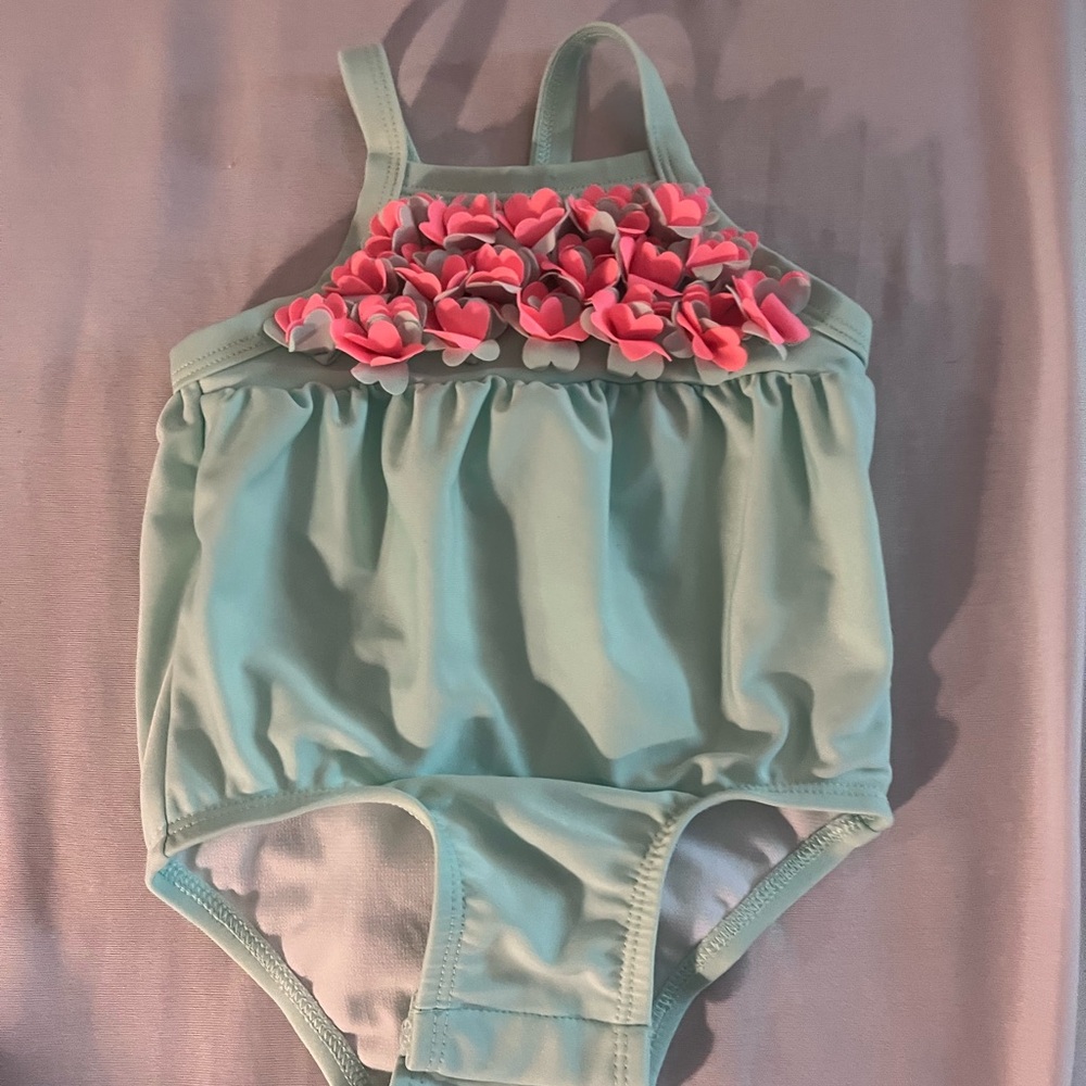 Cat & Jack Mint Swimsuit with Pink Floral Details